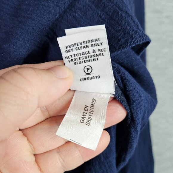 Diane von Furstenberg Women's Size 6 Navy Lace Trim Long Sleeve Blouse - Picture 6 of 8